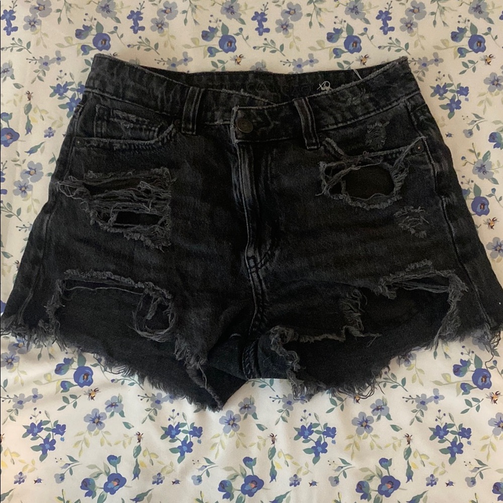 American Eagle Black Distressed Jean Shorts